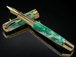 “Emerald Swirl”, One of a Kind, Handmade Custom Gold “SKYE” Fountain Pen. Artisan Rare & Unique, Completely Handcrafted in Colorado, USA - HighlanderPen
