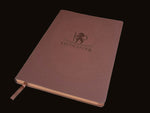 Large Dark Brown Saffiano PU Leather Journal, 10” X 7”, 120 gsm, Rose Gold Gilded Edges, Satin Ribbon, 25 Lines/Page, 192 Pages, In Box. - HighlanderPen