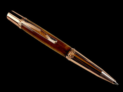 Rose Gold Exotic Thuya Burl Handmade Glasgow Ballpoint Pen. One of a Kind, Handcrafted by Highlander Pen in CO. Box, Ink, & Sleeve Included. [ML-BP-1123-02]