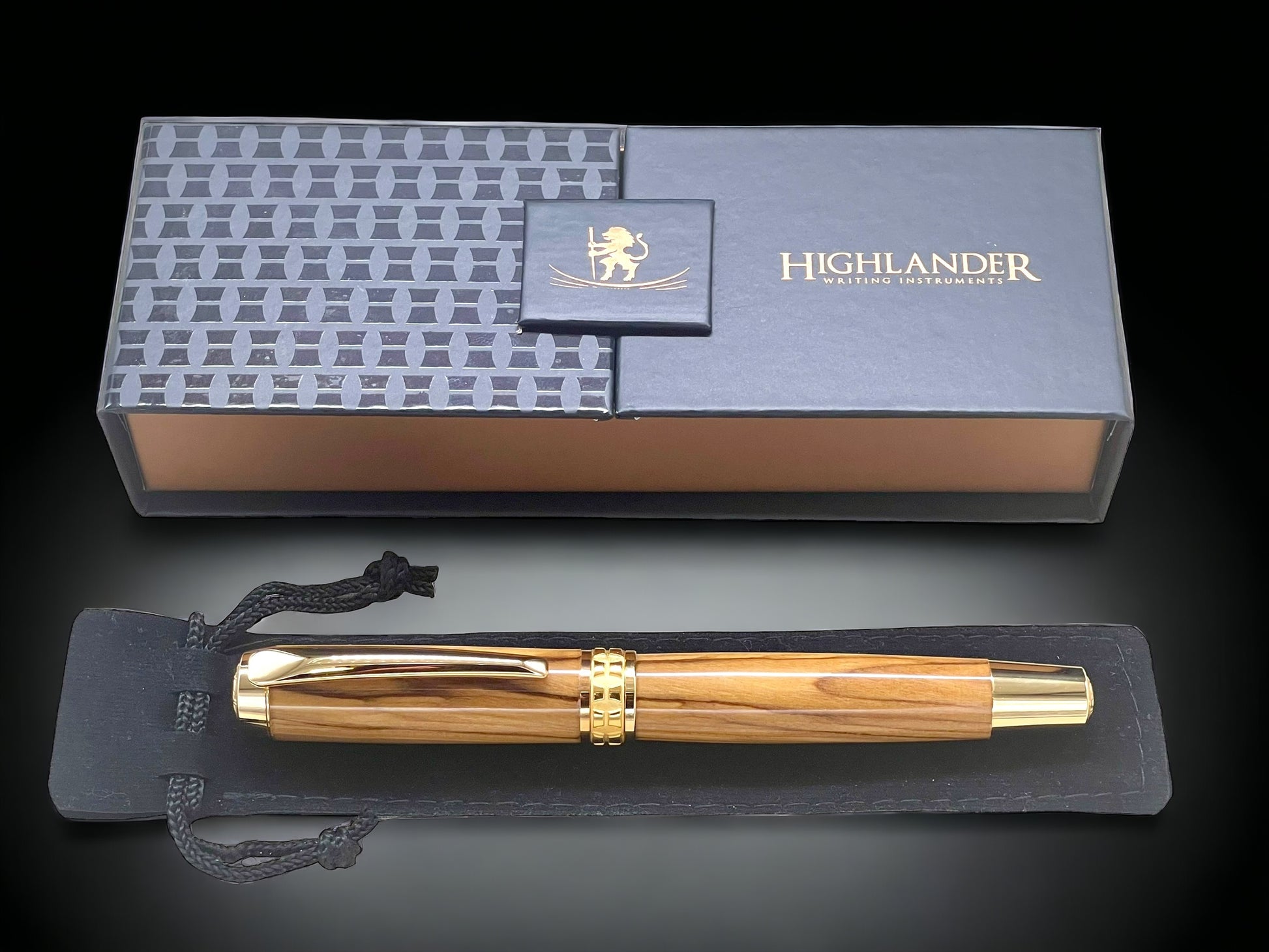 One of a Kind, Gold & Wood, Handmade Custom Bethlehem Olivewood Rollerball Pen. Artisan Rare & Unique, Completely Handcrafted in Co, USA - HighlanderPen