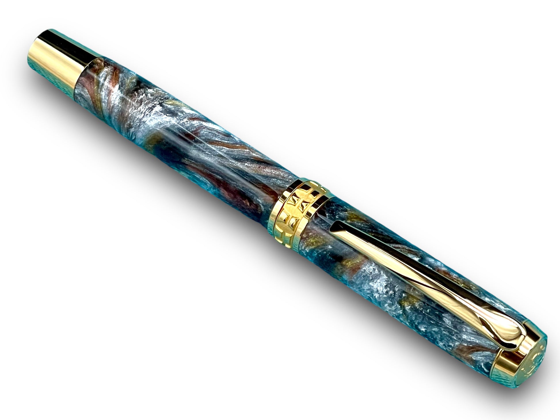 Beautiful “Molten Metals” Handcrafted Gold Rollerball Pen, One of a Kind, Handmade in Colorado. Ink, Velvet Sleeve, and Pen Box Included. - HighlanderPen