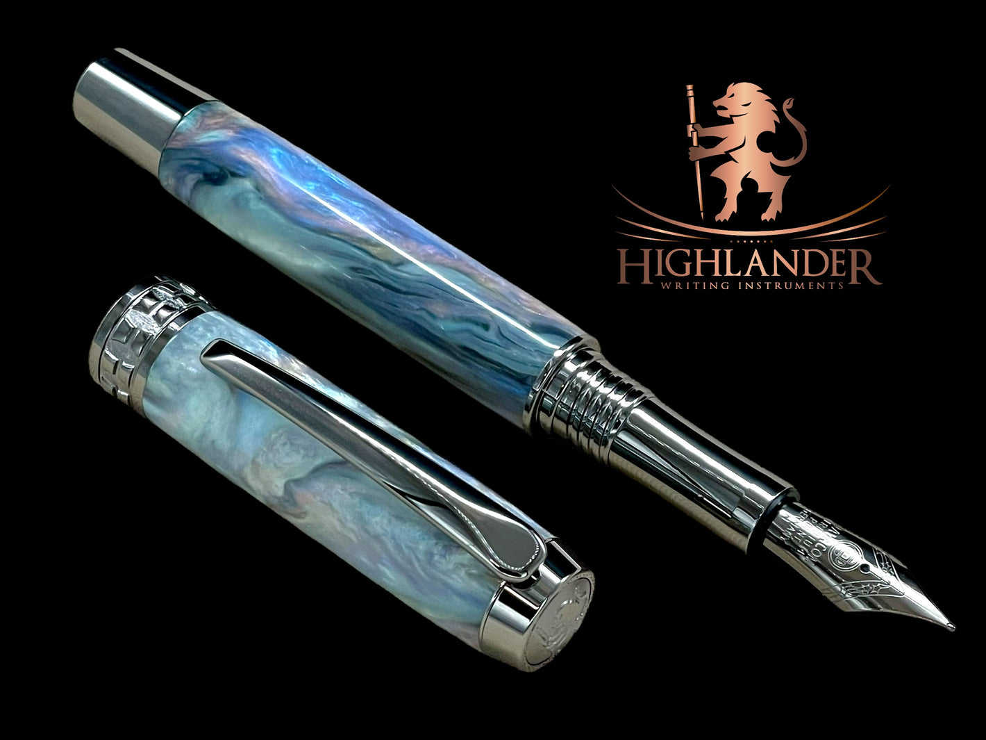 Handcrafted Luxury Black Titanium Fountain Pen, One of a Kind, Handmade in CO with Premium Hardware. Ink, Converter, Sleeve, & Box Included. - HighlanderPen