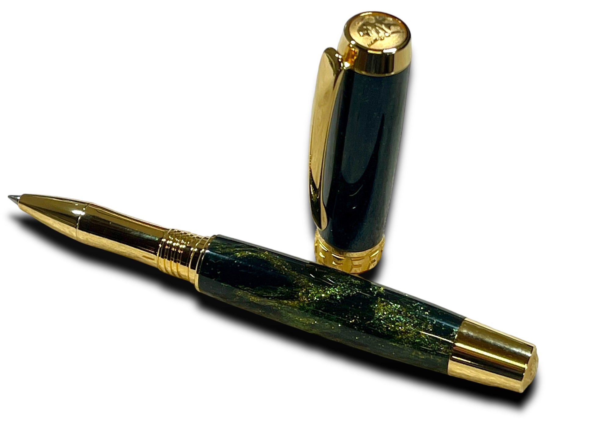 Elegant “Northern Lights” Handcrafted Gold Rollerball Pen, One of a Kind, Handmade in Colorado. Ink, Velvet Sleeve, and Pen Box Included. - HighlanderPen