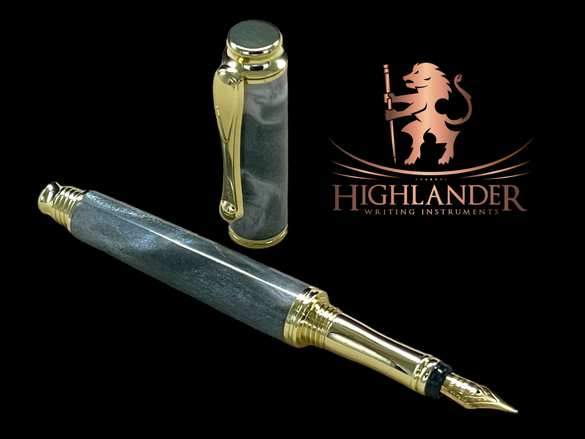 Elegant Swirling Silver Handmade Luxury Gold Fountain Pen By Highlander Writing Instruments. - HighlanderPen