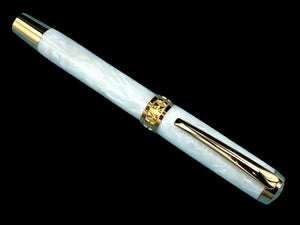 Elegant “Pearly Opal” Acrylic Handcrafted Gold Rollerball Pen, One of a Kind, Handmade in Colorado. Ink, Velvet Sleeve, & Pen Box Included. - HighlanderPen