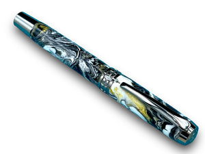 Striking “Black and Gold Swirl” Black Titanium Fountain Pen, Artisan Handcrafted Writing Instrument. Converter, Ink, Sleeve & Box Included. - HighlanderPen