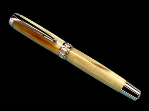 Authentic Blonde Water Buffalo Horn Luxury Rose Gold Fountain Pen, One of a Kind, Handmade in Colorado. Ink, Converter, Pen Sleeve & Box Included. - HighlanderPen