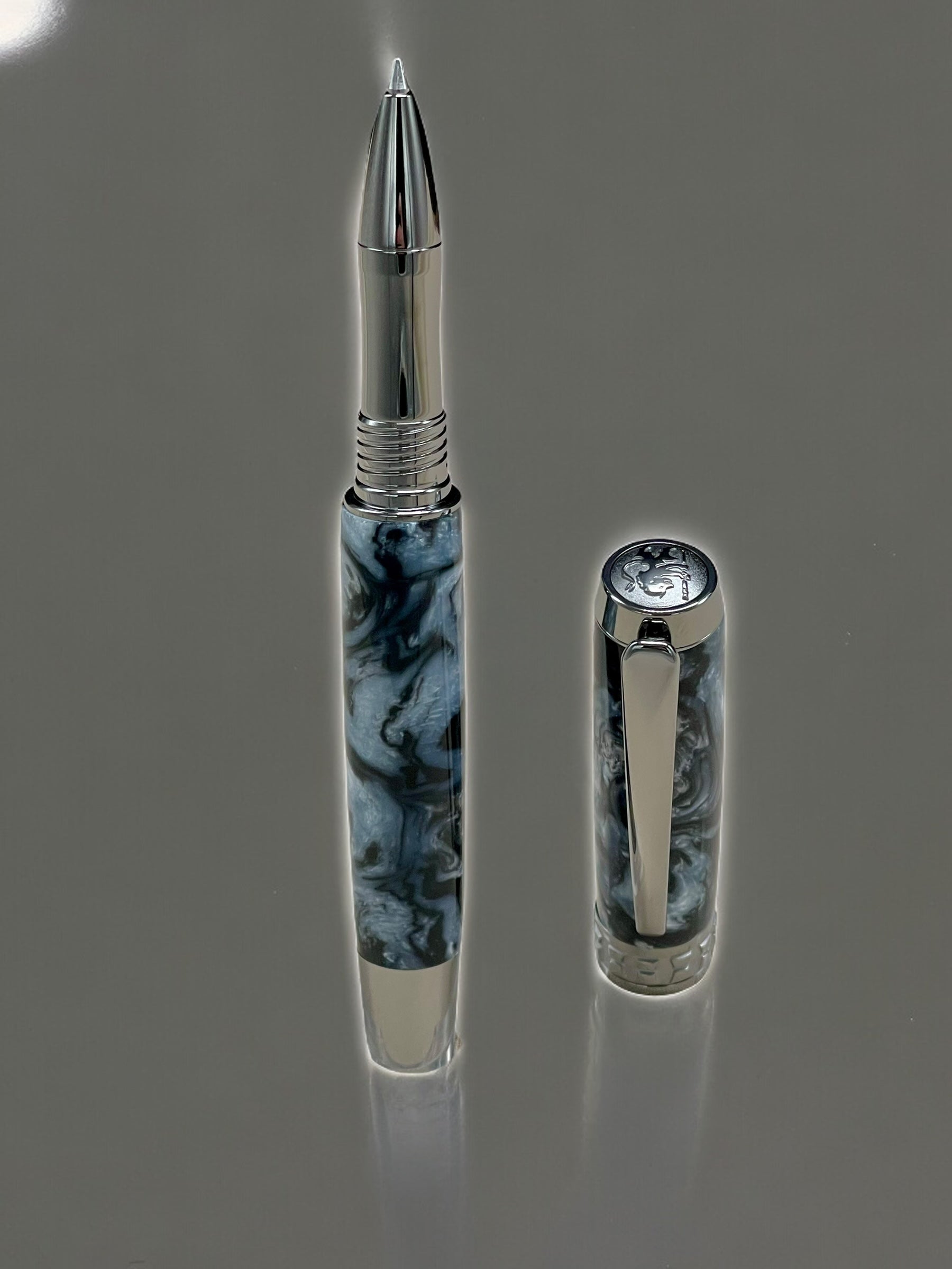 “Black And Pearl” Black Titanium Rollerball Pen, Artisan Handcrafted Writing Instrument. Handmade with Custom Hardware in CO. One of a Kind. - HighlanderPen