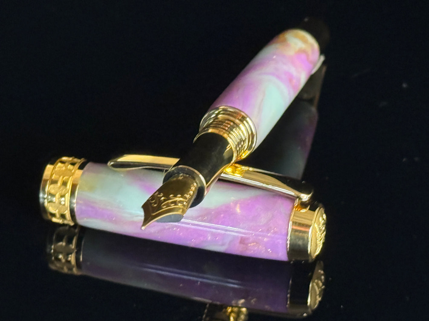 Serpentstone | Gold Fountain Pen | Purple Jade Resin | Handcrafted by Highlander