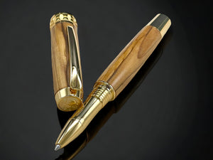 One of a Kind, Gold & Wood, Handmade Custom Bethlehem Olivewood Rollerball Pen. Artisan Rare & Unique, Completely Handcrafted in Co, USA - HighlanderPen