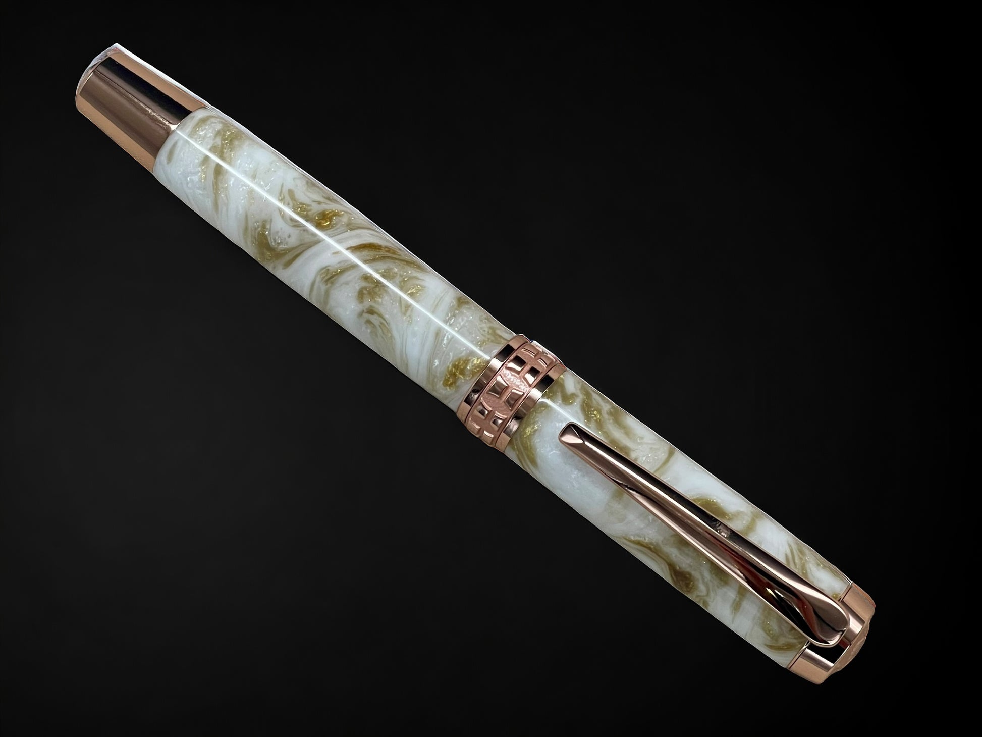 “Gold Marble”, One of a Kind, Rose Gold, Handmade Custom Acrylic Fountain Pen. Artisan Rare & Unique, Completely Handcrafted in Colorado, USA - HighlanderPen