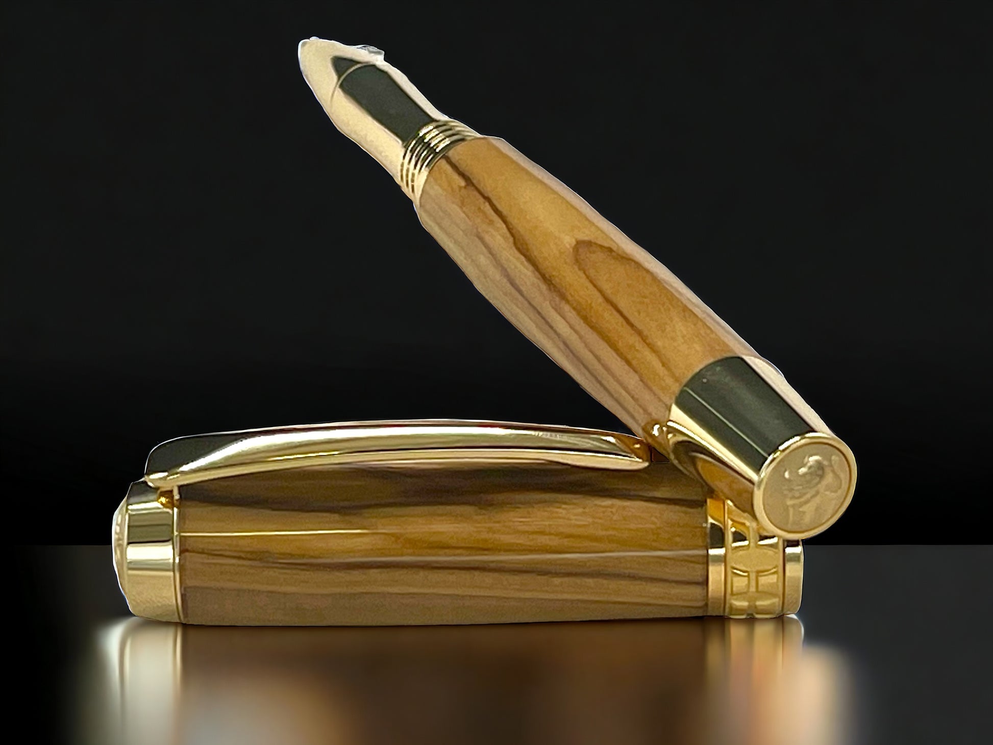 One of a Kind, Gold & Wood, Handmade Custom Bethlehem Olivewood Rollerball Pen. Artisan Rare & Unique, Completely Handcrafted in Co, USA - HighlanderPen