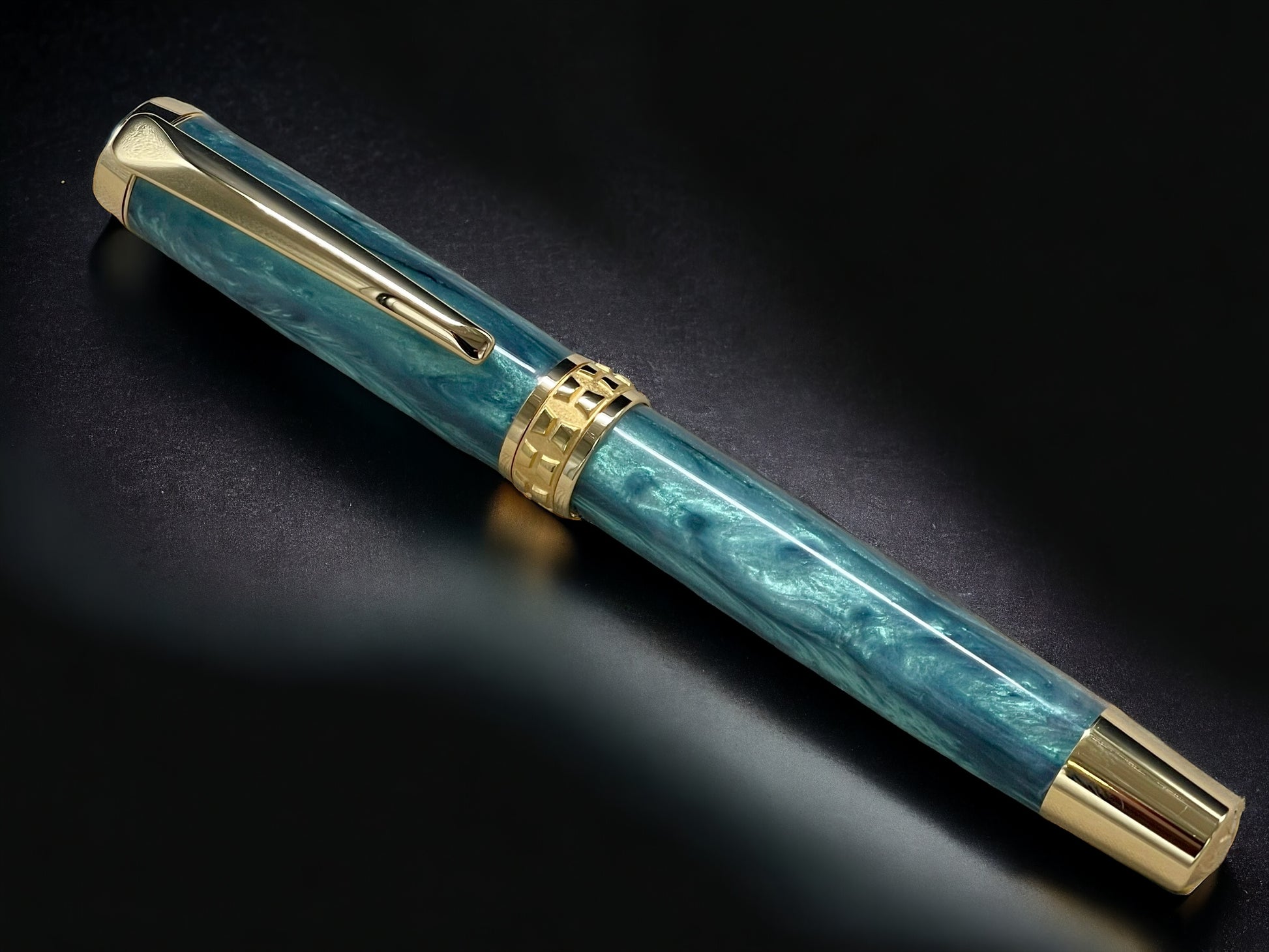 Iridescent Green, One of a Kind Gold, Handmade Custom Acrylic Rollerball Pen. Artisan Rare & Unique, Completely Handcrafted  in Co, USA - HighlanderPen