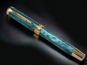 Iridescent Green, One of a Kind Gold, Handmade Custom Acrylic Rollerball Pen. Artisan Rare & Unique, Completely Handcrafted  in Co, USA - HighlanderPen