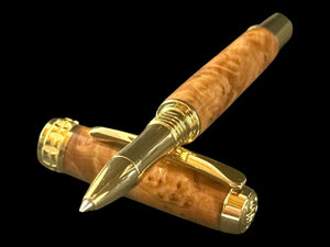 Museum Grade Exotic Thuya Burl Wood Gold Rollerball Pen | Handcrafted by Highlander