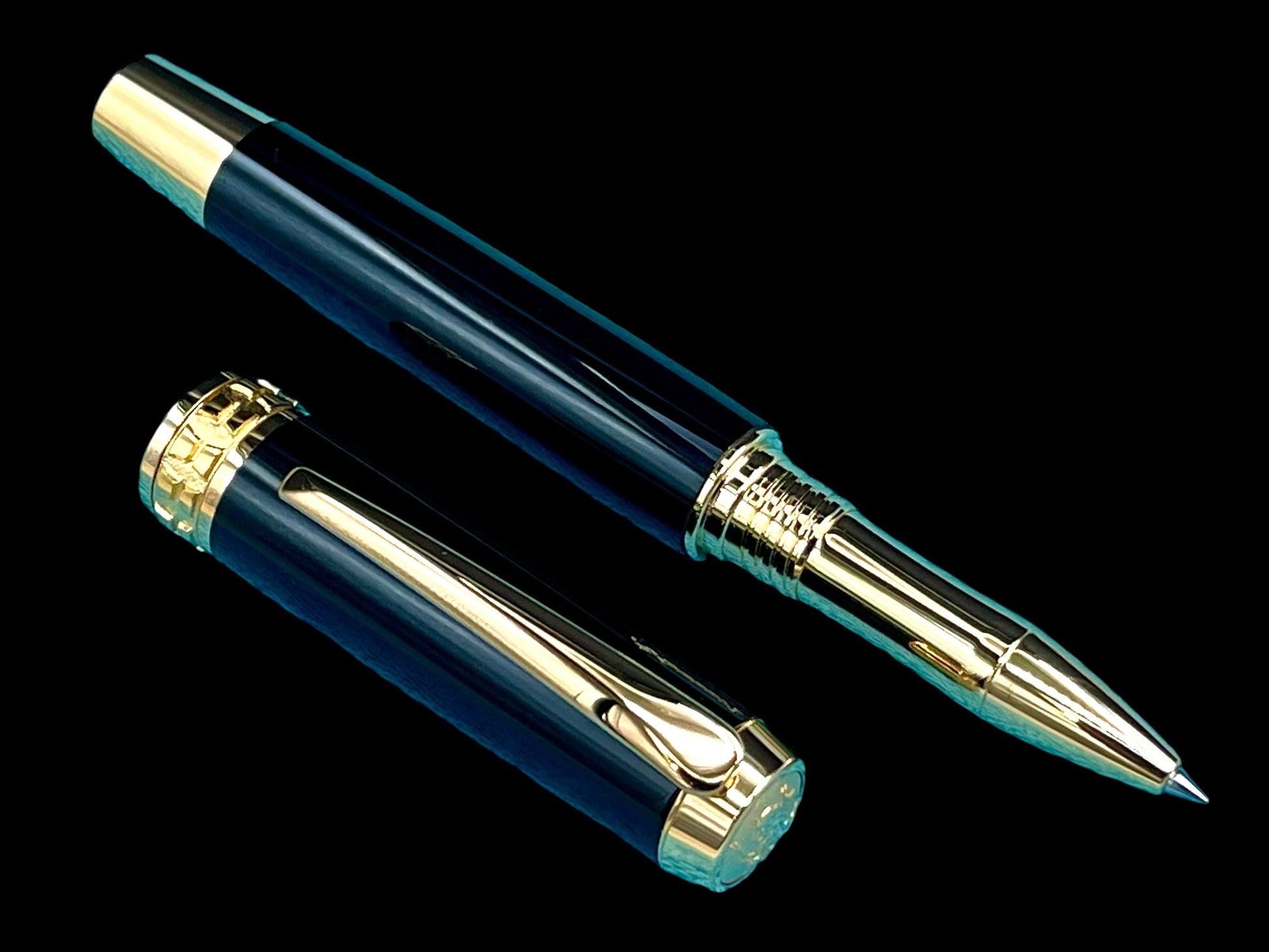 Exotic Gaboon Ebony Wood~Highlander Handmade Gold Rollerball Pen, One of a Kind, Handcrafted in CO. Ink, Velvet Sleeve, and Pen Box Included. (ML-RB-0926-02) - HighlanderPen