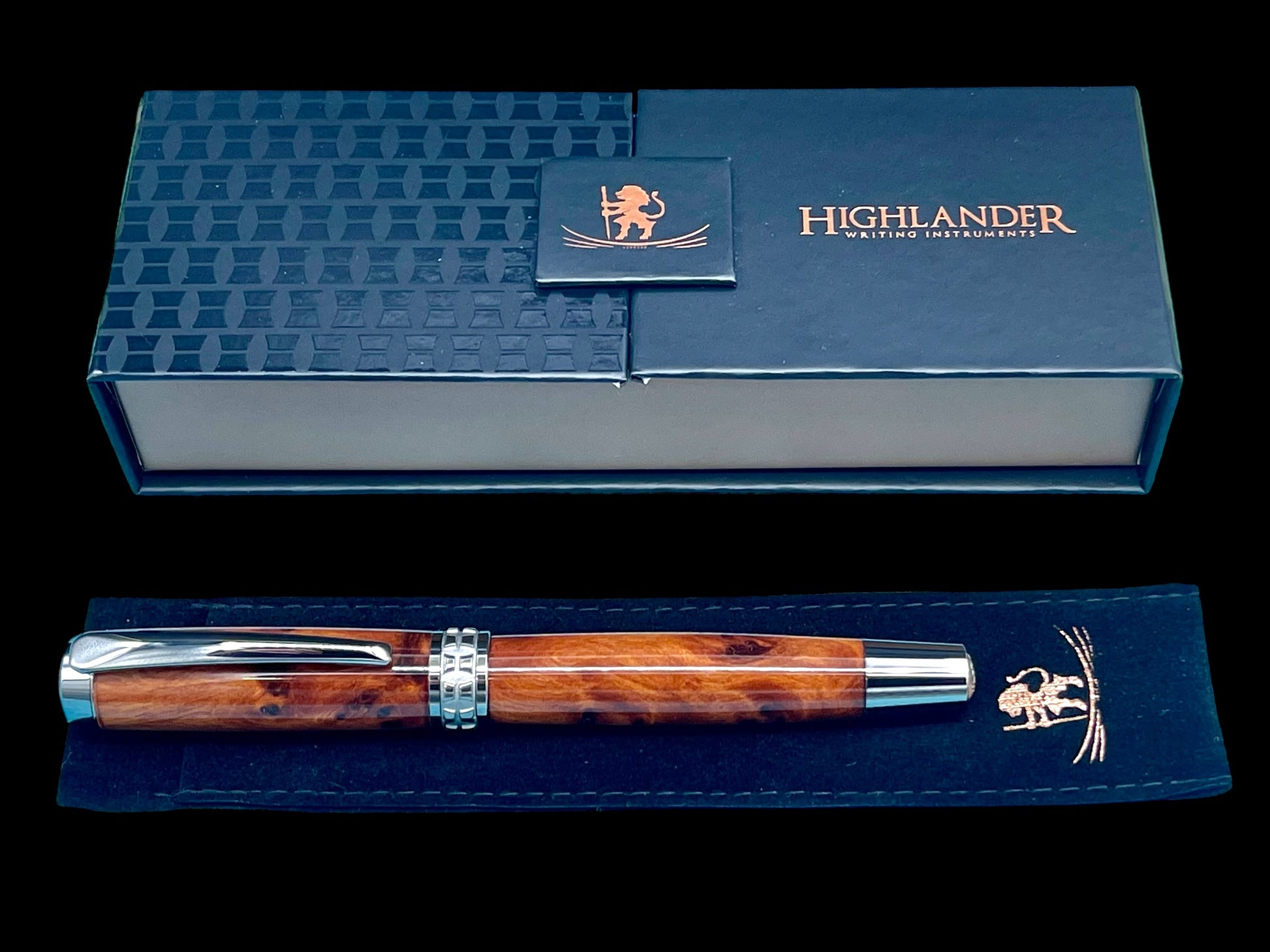 Exotic Thuya Burl Wood Black Titanium Rollerball Pen, Handcrafted in CO. Ink, Sleeve, & Box Included (ML-RB-0927-01) - HighlanderPen