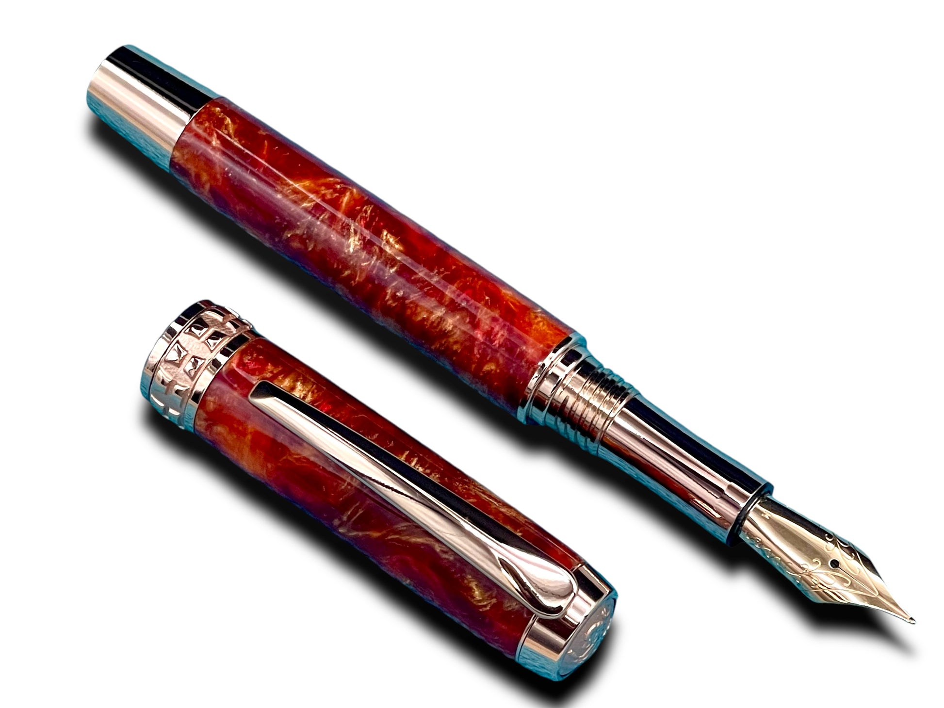 Striking “Copper on Fire” Rose Gold Fountain Pen, One of a Kind, Handmade in Colorado. Ink, Converter, Pen Sleeve & Box Included. - HighlanderPen