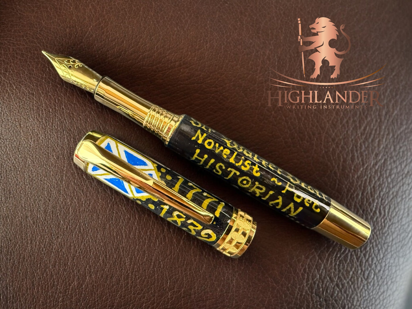 Hand Painted “Sir Walter Scott” Highlander Gold Fountain Pen