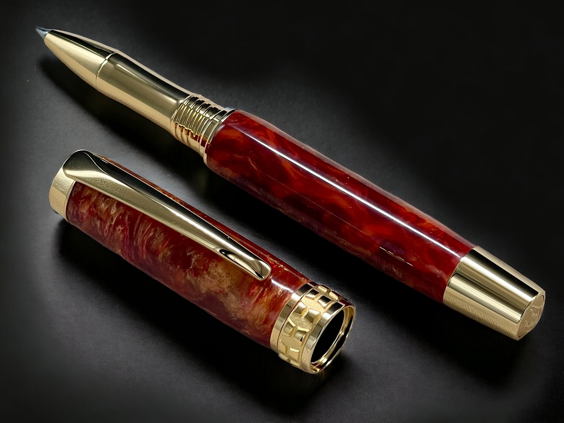 “Copper on Fire”, One of a Kind Gold SKYE, Handmade Custom Acrylic Rollerball Pen. Artisan Rare & Unique, Completely Handcrafted  in Co, USA - HighlanderPen