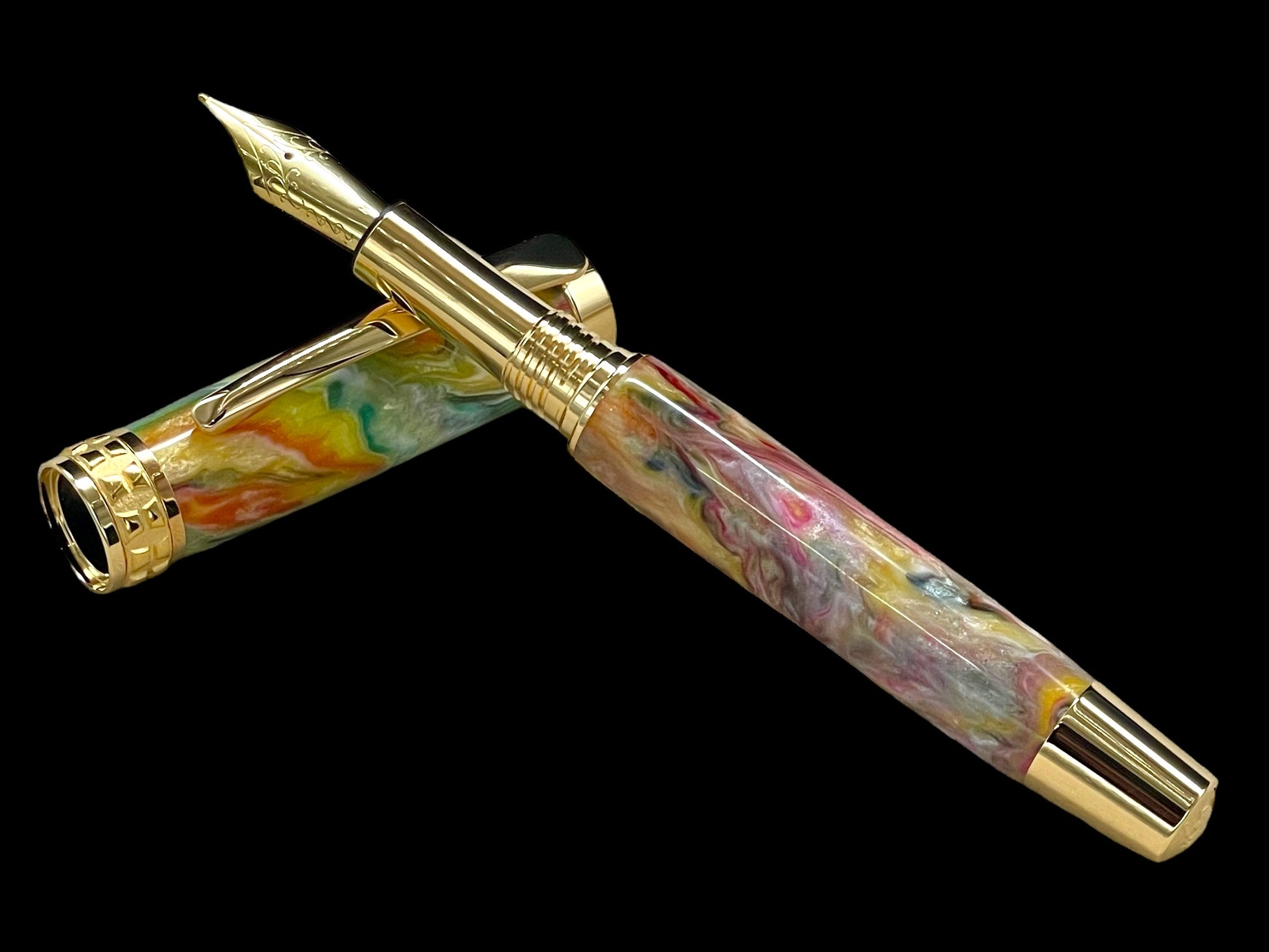 Handcrafted Luxury Gold Fountain Pen, One of a Kind, Handmade in Colorado with Premium Hardware. Ink, Converter, Sleeve, and Box Included. - HighlanderPen