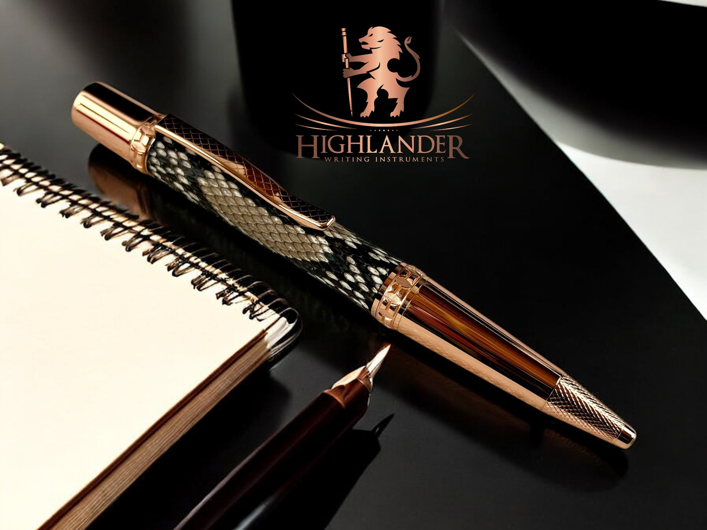 Authentic Reticulated Python Skin Leather Red Gold Ballpoint Pen [ML-BP-0111-01]