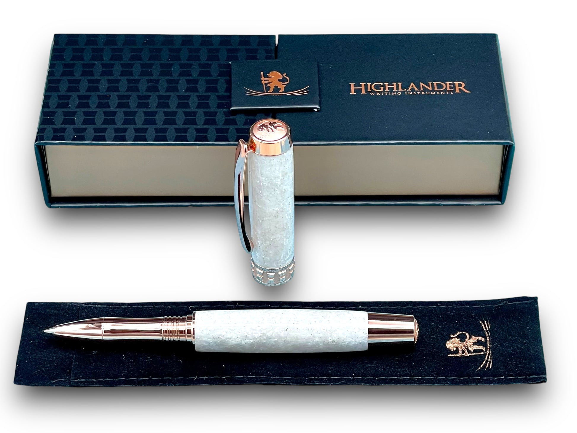 Elegant “Bling” Rose Gold Acrylic Rollerball Pen, Artisan Handcrafted Writing Instrument. One of a Kind, Box, Sleeve, & Ink Included. - HighlanderPen