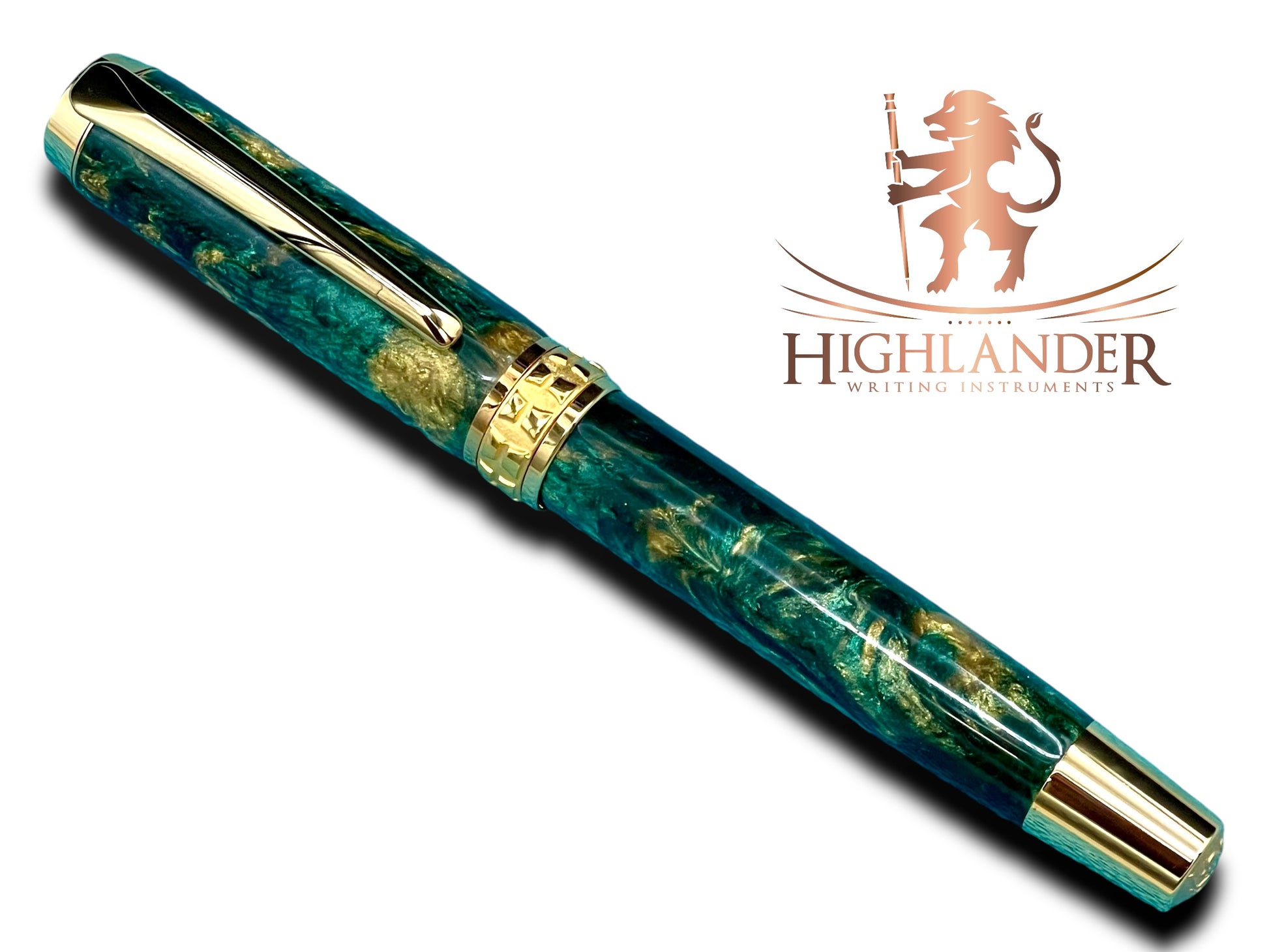 Timeless “British Racing Green” Handcrafted Luxury Gold Fountain Pen, One of a Kind, Handmade in CO. Ink, Converter, Sleeve, & Box Included. - HighlanderPen