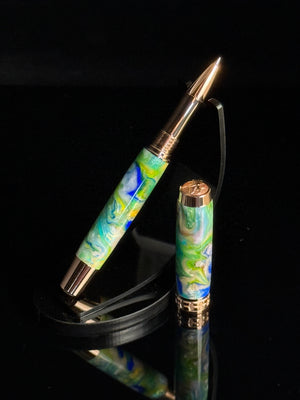 Elegant “Isle Of Mist” Red Gold Rollerball Pen - “A breeze from the sea. A swirl of myth. A pen for dreamers.”