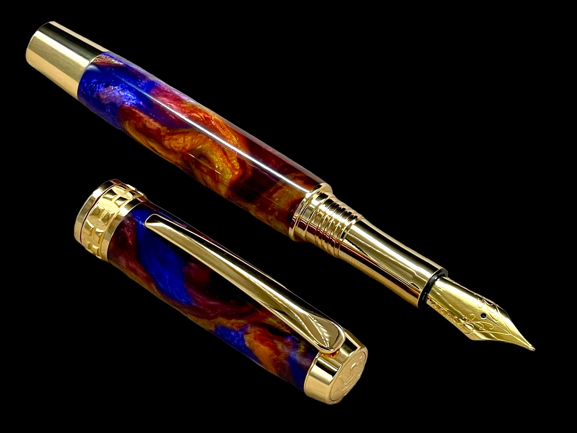 Striking “Maui Sunset” Gold Fountain Pen, Artisan Handcrafted Writing Instrument. Simple to Use. Handmade Custom in Colorado, One of a Kind. - HighlanderPen