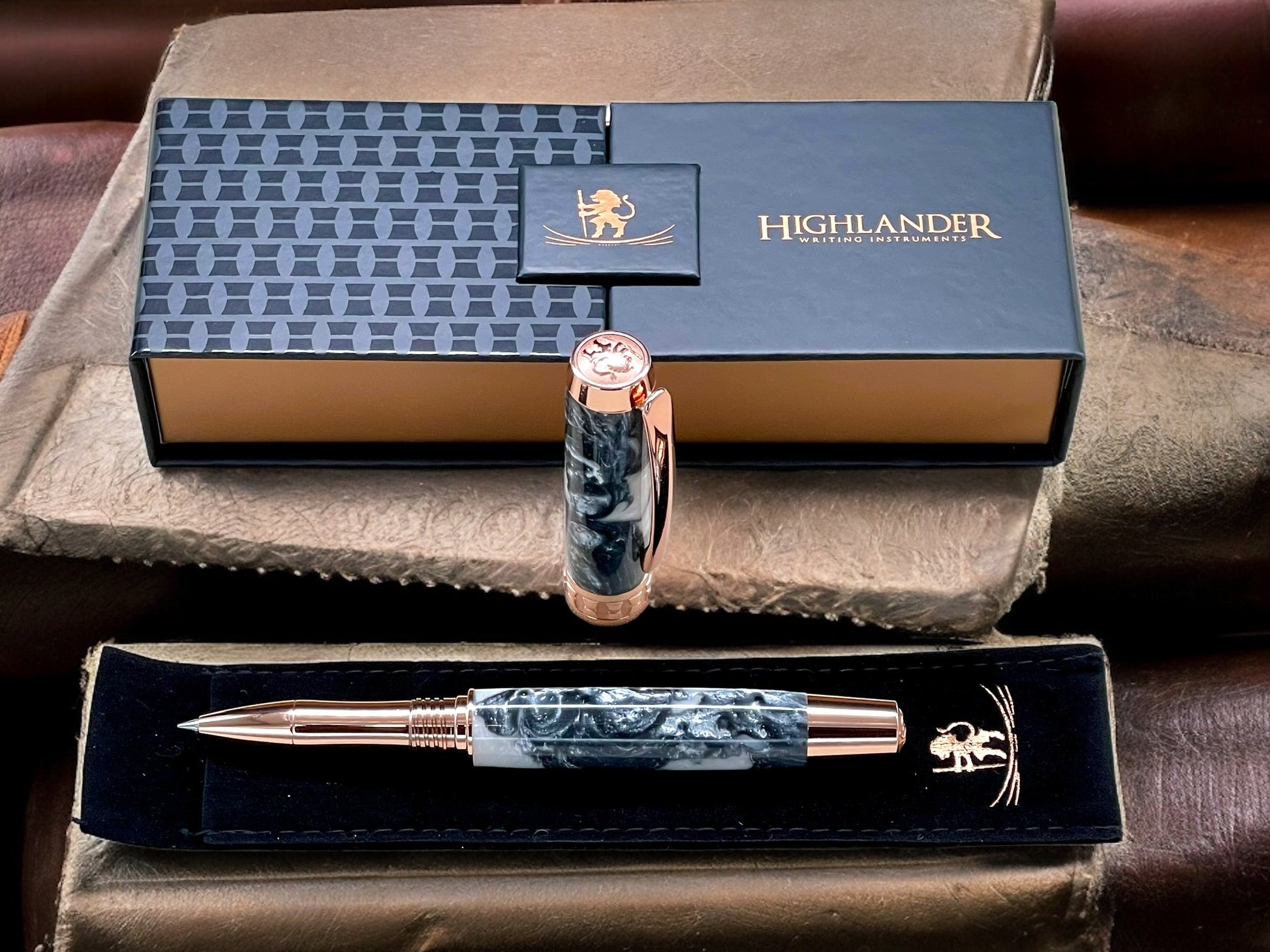 Elegant “Silver Pearl” Rose Gold Acrylic Rollerball Pen, Artisan Handcrafted Writing Instrument. Handmade Custom in Colorado. One of a Kind. - HighlanderPen