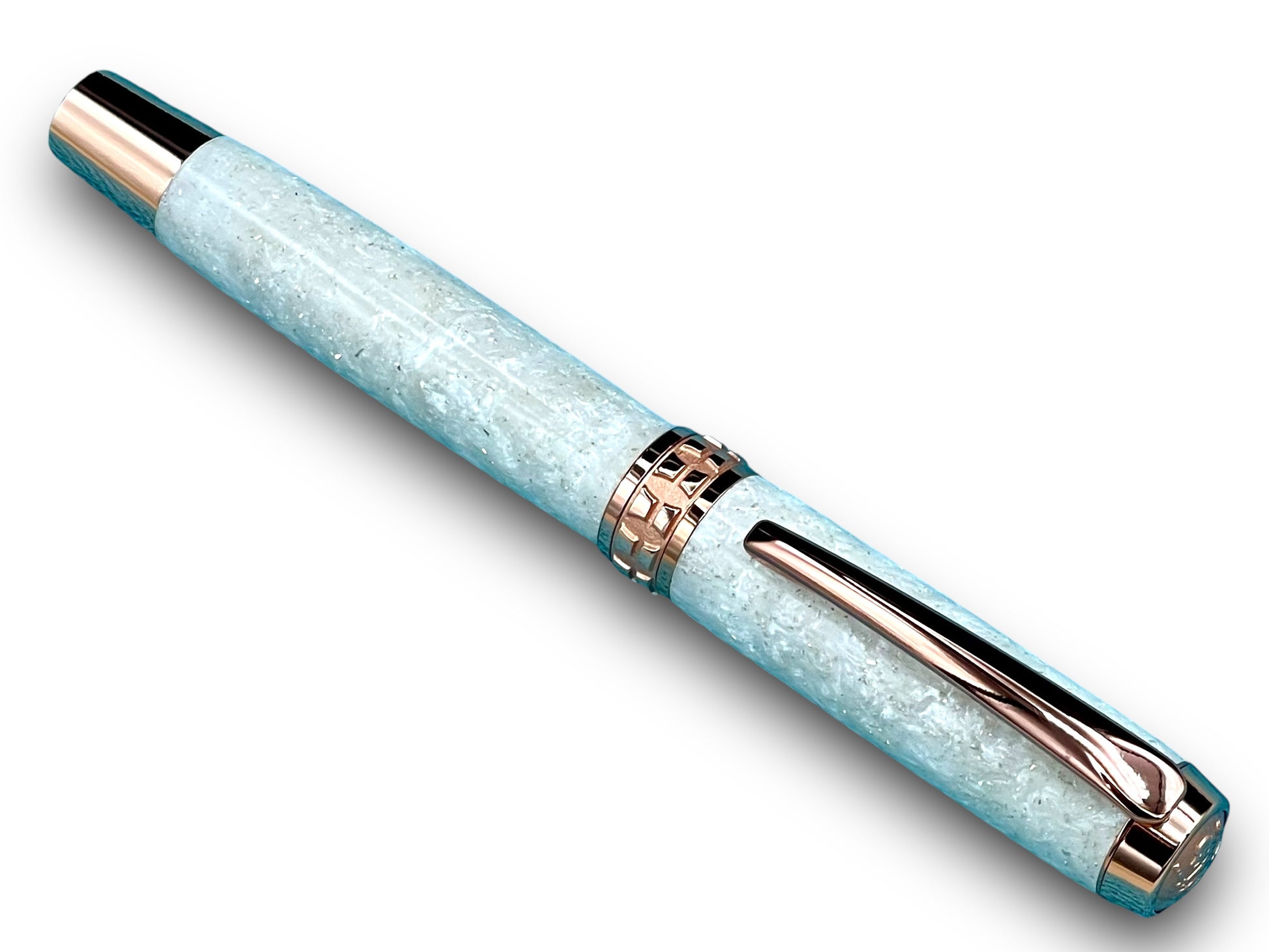 Elegant “Bling” Rose Gold Acrylic Rollerball Pen, Artisan Handcrafted Writing Instrument. One of a Kind, Box, Sleeve, & Ink Included. - HighlanderPen