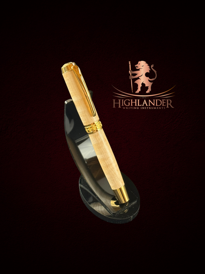 Exotic Curly Maple | Highlander Gold Fountain Pen | Handcrafted In Colorado