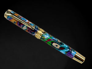 Gold Rollerball Pen, Artisan Handcrafted Writing Instrument. Handmade with Custom Hardware in Colorado. One of a Kind. “Color Explosion” - HighlanderPen