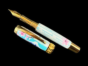 Hand Painted Japanese Proverb Fountain Pen In Gold by Highlander Pen