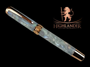 Red Gold “Black Opal” Handmade Rollerball Pen. One of a Kind, Handcrafted by Highlander Pen in Colorado. Box, Sleeve, & Ink Included. [ML-RB-1217-01]