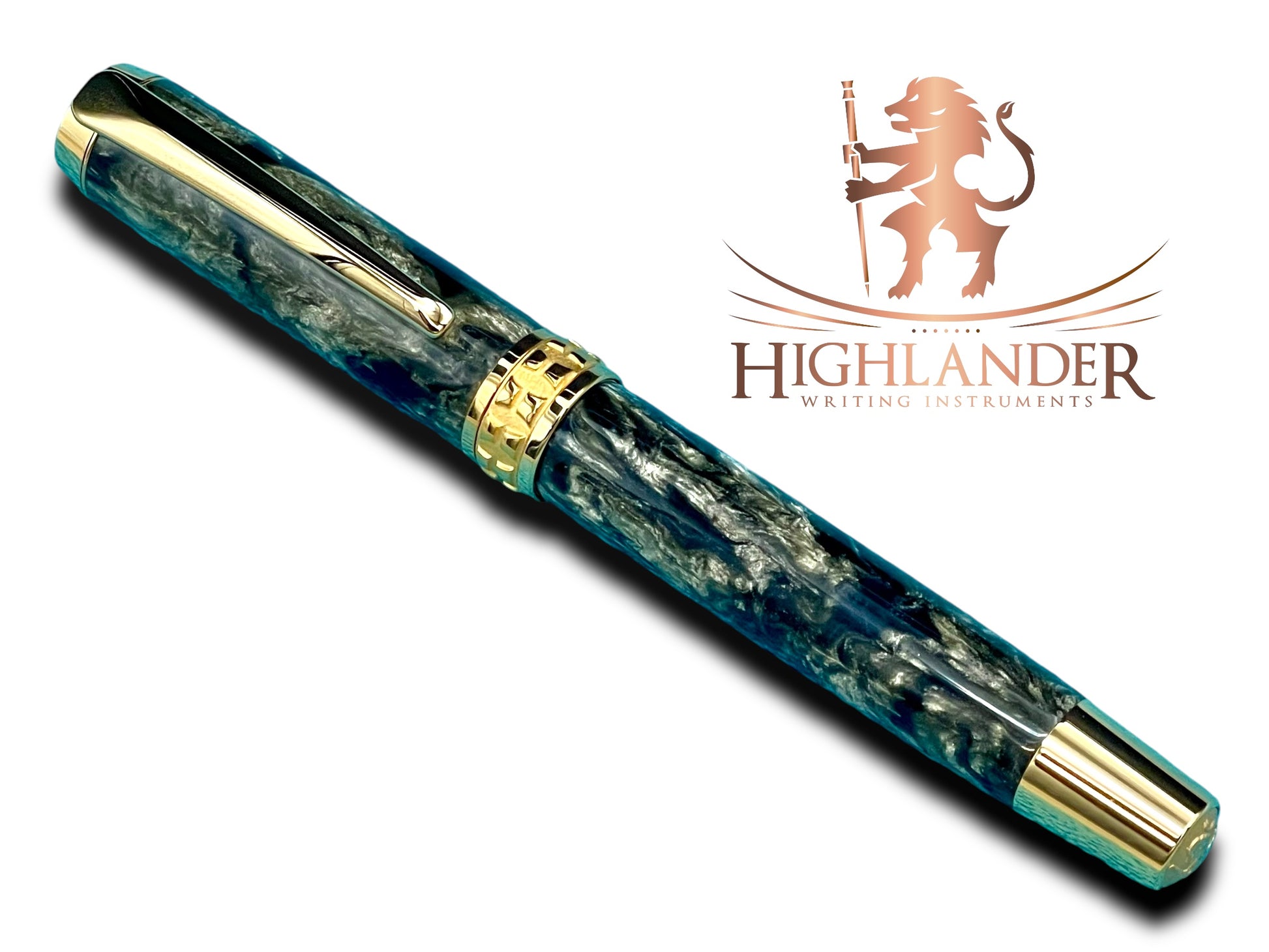 Elegant “Black Pewter” Handcrafted Luxury Gold Fountain Pen, One of a Kind, Handmade in Colorado. Ink, Converter, Sleeve, & Box Included. - HighlanderPen