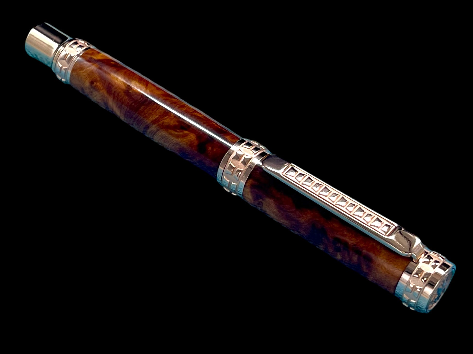 Highlander Edinburgh Exotic Thuja Burl Wood Rose Gold Fountain Pen, Handcrafted in CO. Ink, Converter, Pen Sleeve, & Box Included. - HighlanderPen