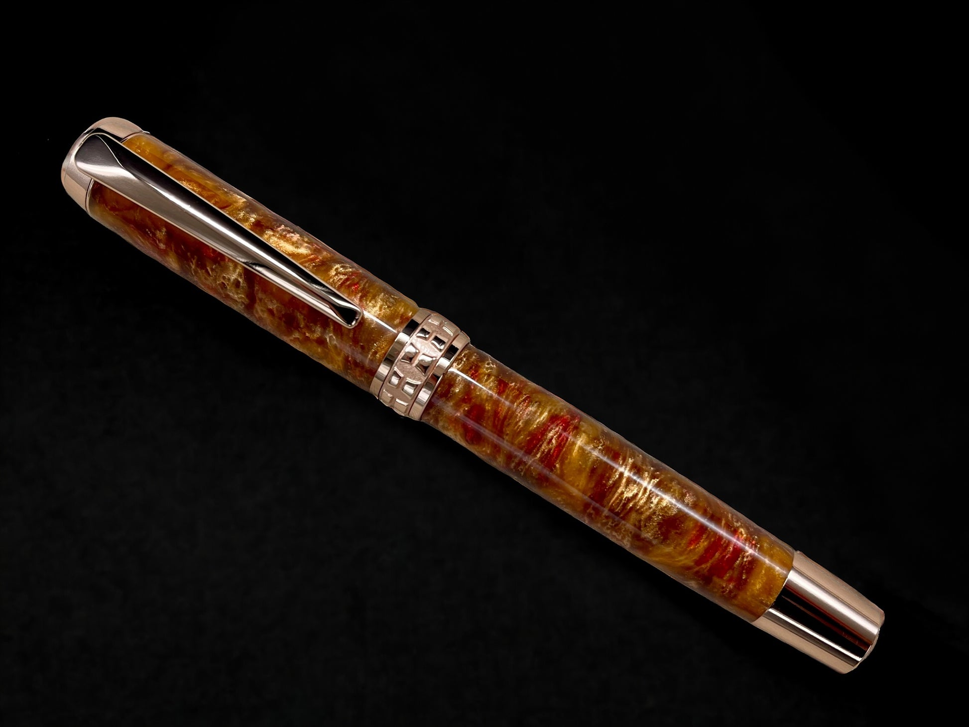 “Copper on Fire”, One of a Kind, Rose Gold, Handmade Custom Acrylic Rollerball Pen. Artisan Rare & Unique, Completely Handcrafted  in Co, US - HighlanderPen