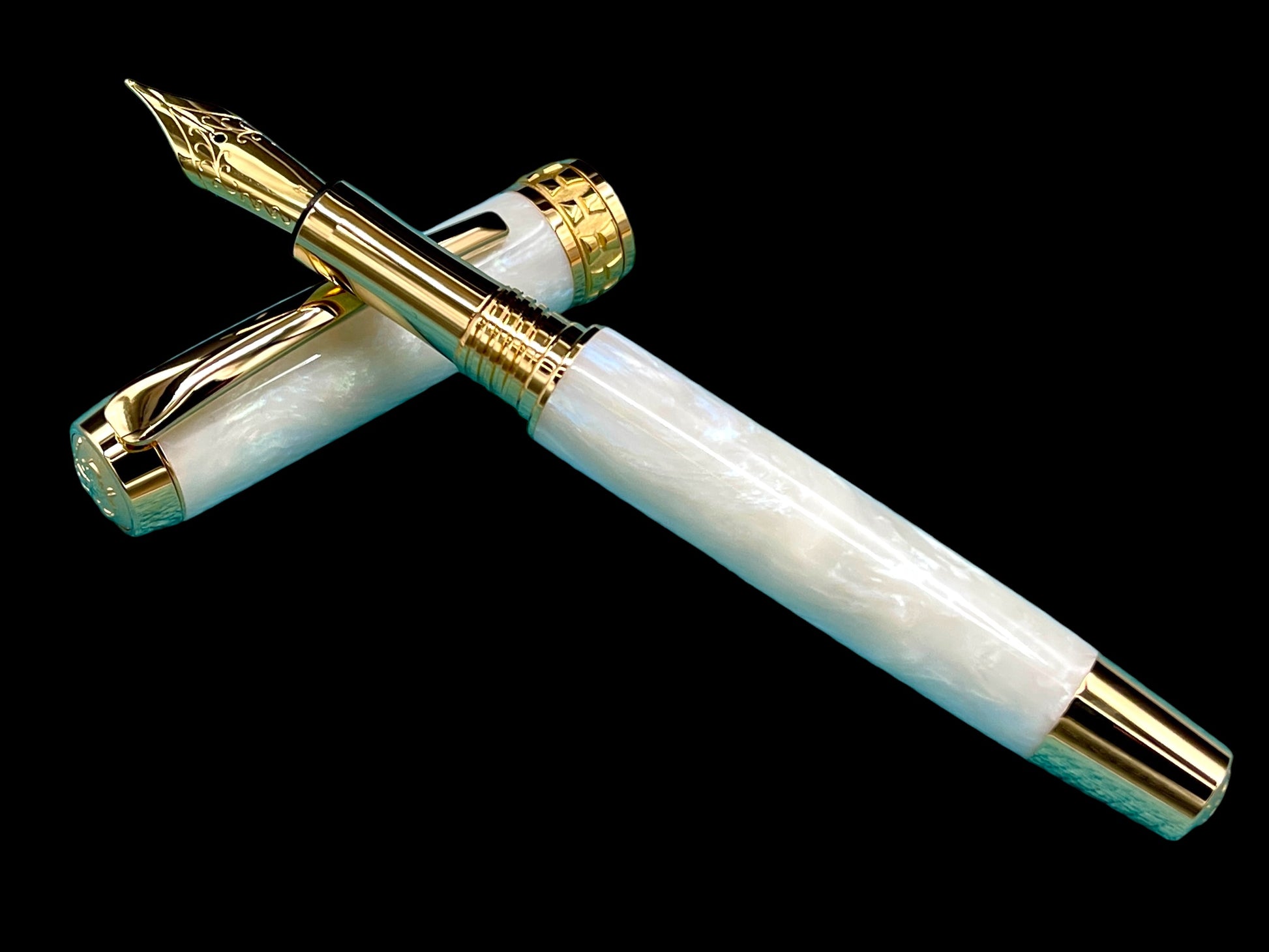 Elegant “Pearly Opal” Handcrafted Acrylic Gold Fountain Pen, One of a Kind, Handmade in Colorado. Ink, Converter, Sleeve, & Box Included - HighlanderPen