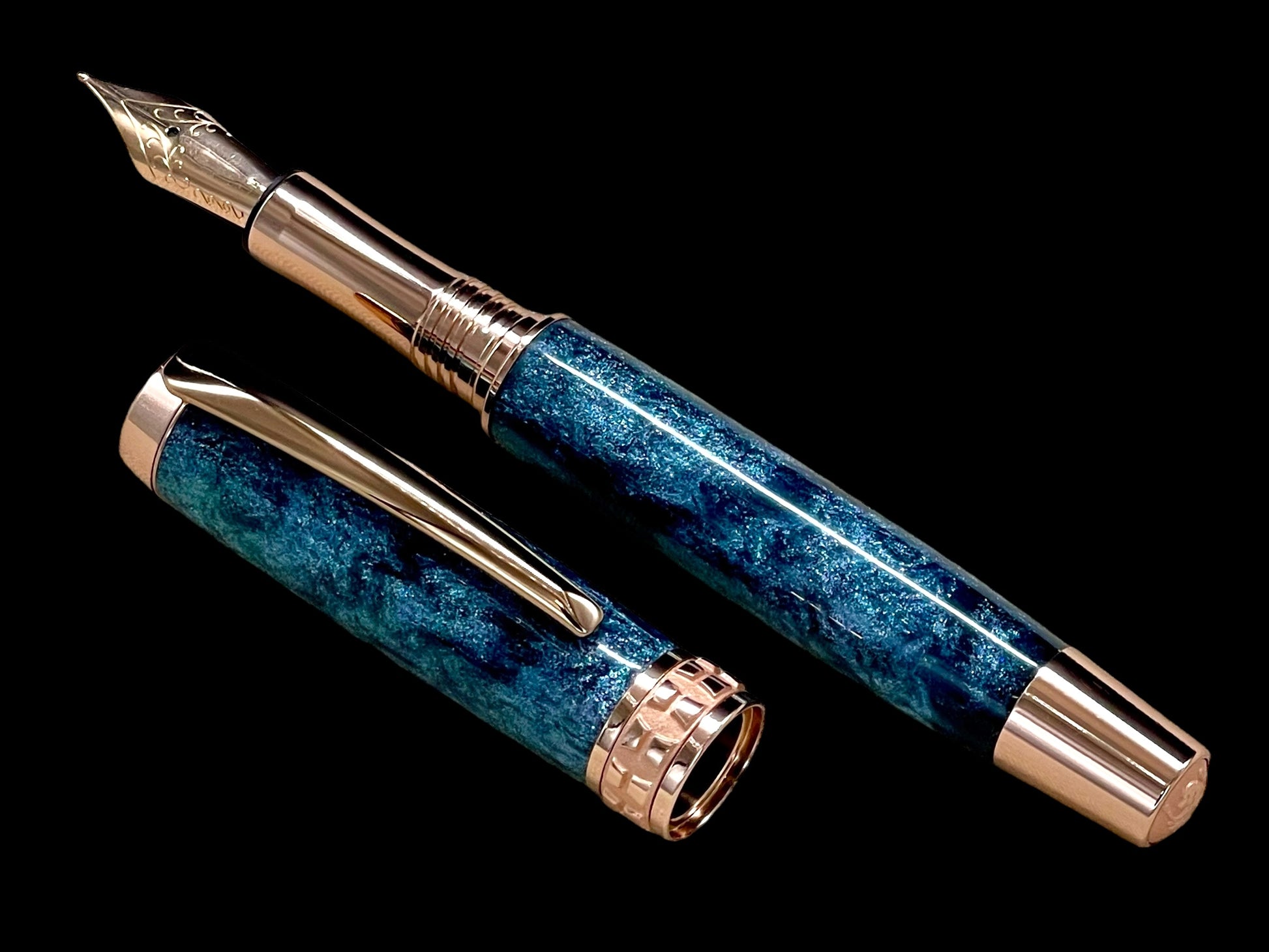 Handcrafted Luxury Rose Gold Fountain Pen, One of a Kind, Handmade in Colorado with Premium Hardware. Ink, Converter, Sleeve & Box Included. - HighlanderPen