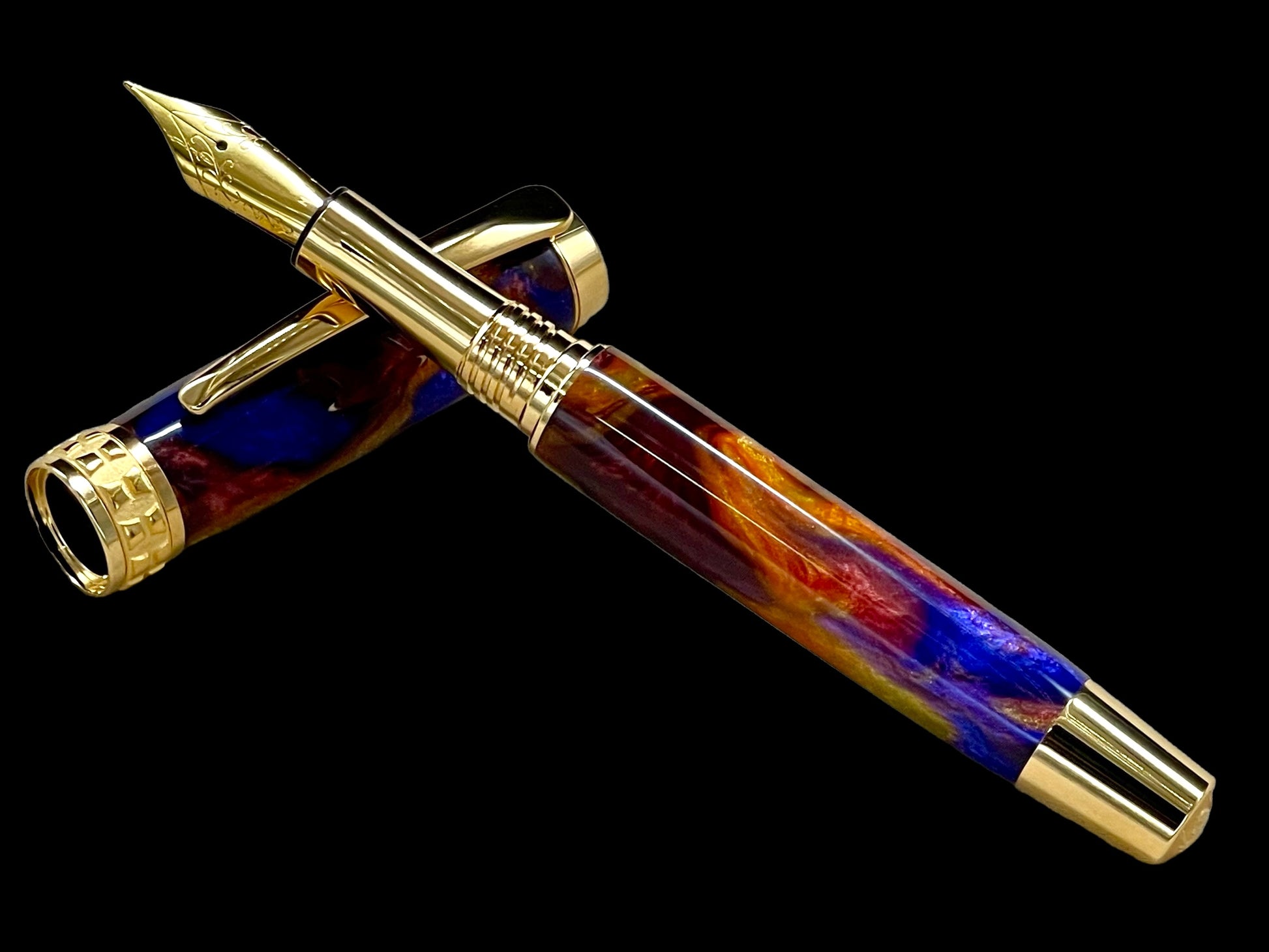 Striking “Maui Sunset” Gold Fountain Pen, Artisan Handcrafted Writing Instrument. Simple to Use. Handmade Custom in Colorado, One of a Kind. - HighlanderPen