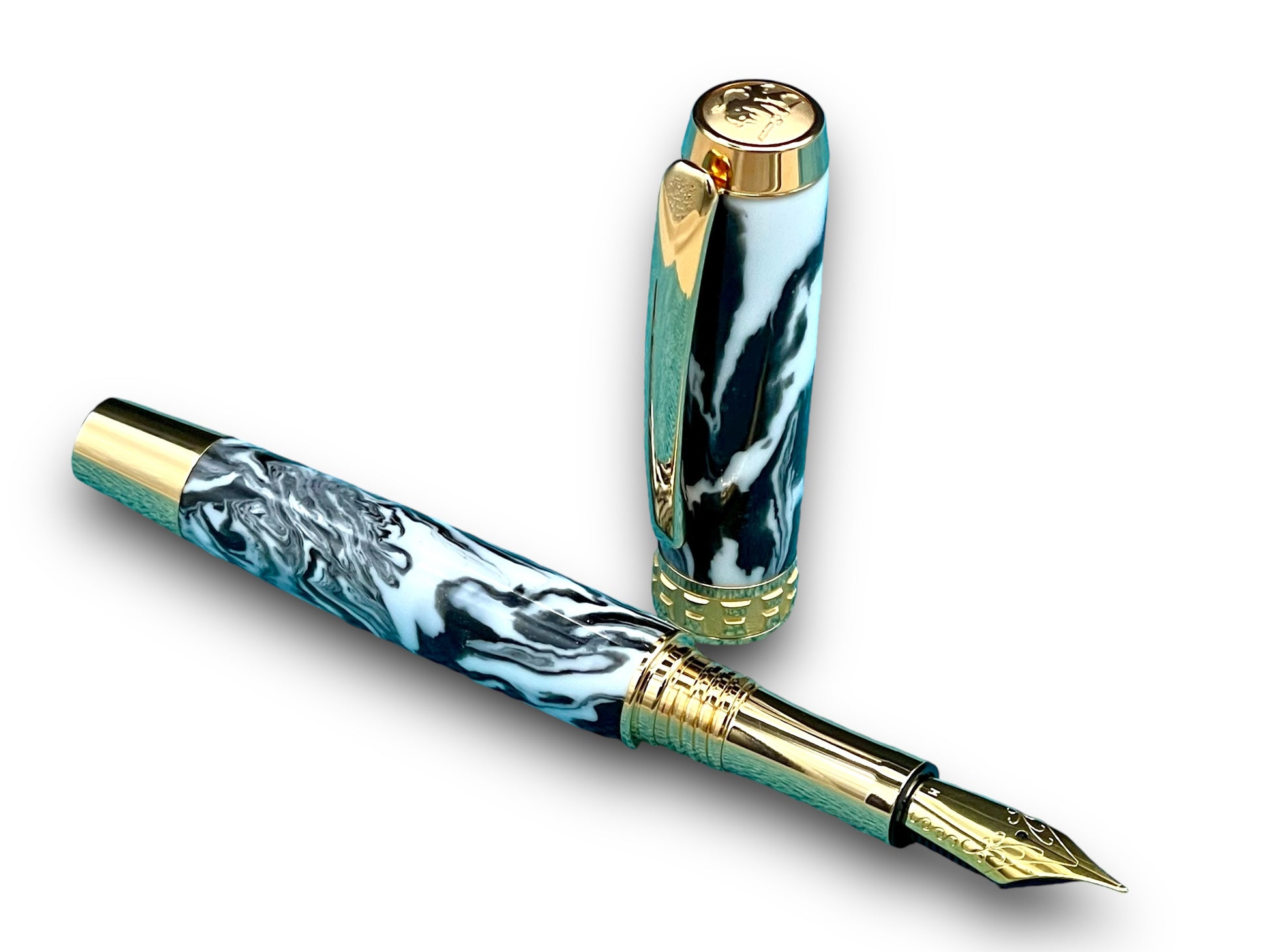 Timeless “Imperial Black” Handcrafted Luxury Gold Fountain Pen, One of a Kind, Handmade in Colorado. Ink, Converter, Sleeve, & Box Included. - HighlanderPen