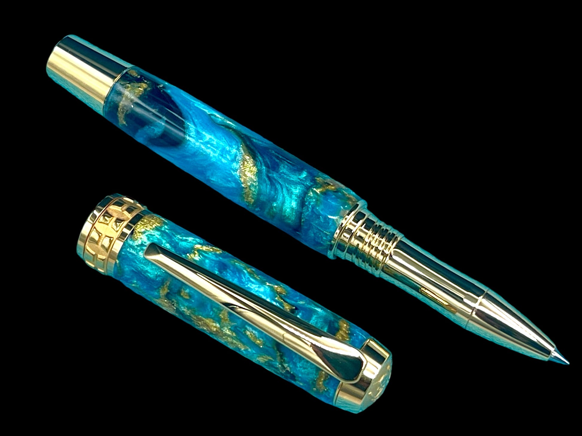 Highlander~Handmade Gold Rollerball Pen, One of a Kind Writing Instrument, Handcrafted in Colorado. Ink, Velvet Sleeve, and Box Included. ML-RB-0925-01 - HighlanderPen