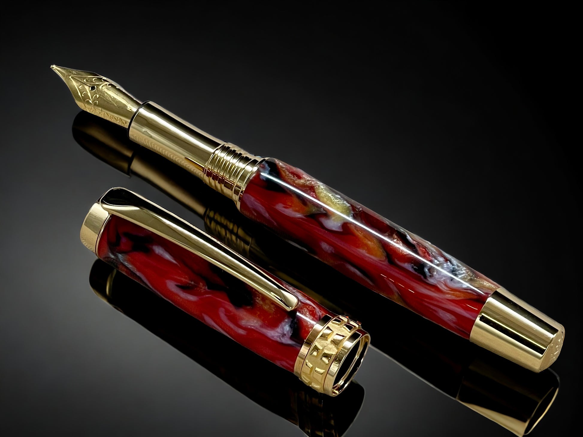 Gold Fountain Pen, Artisan Handcrafted Writing Instrument. Simple to Use. Handmade with Custom Hardware in Colorado, “Italian Sportscar” - HighlanderPen