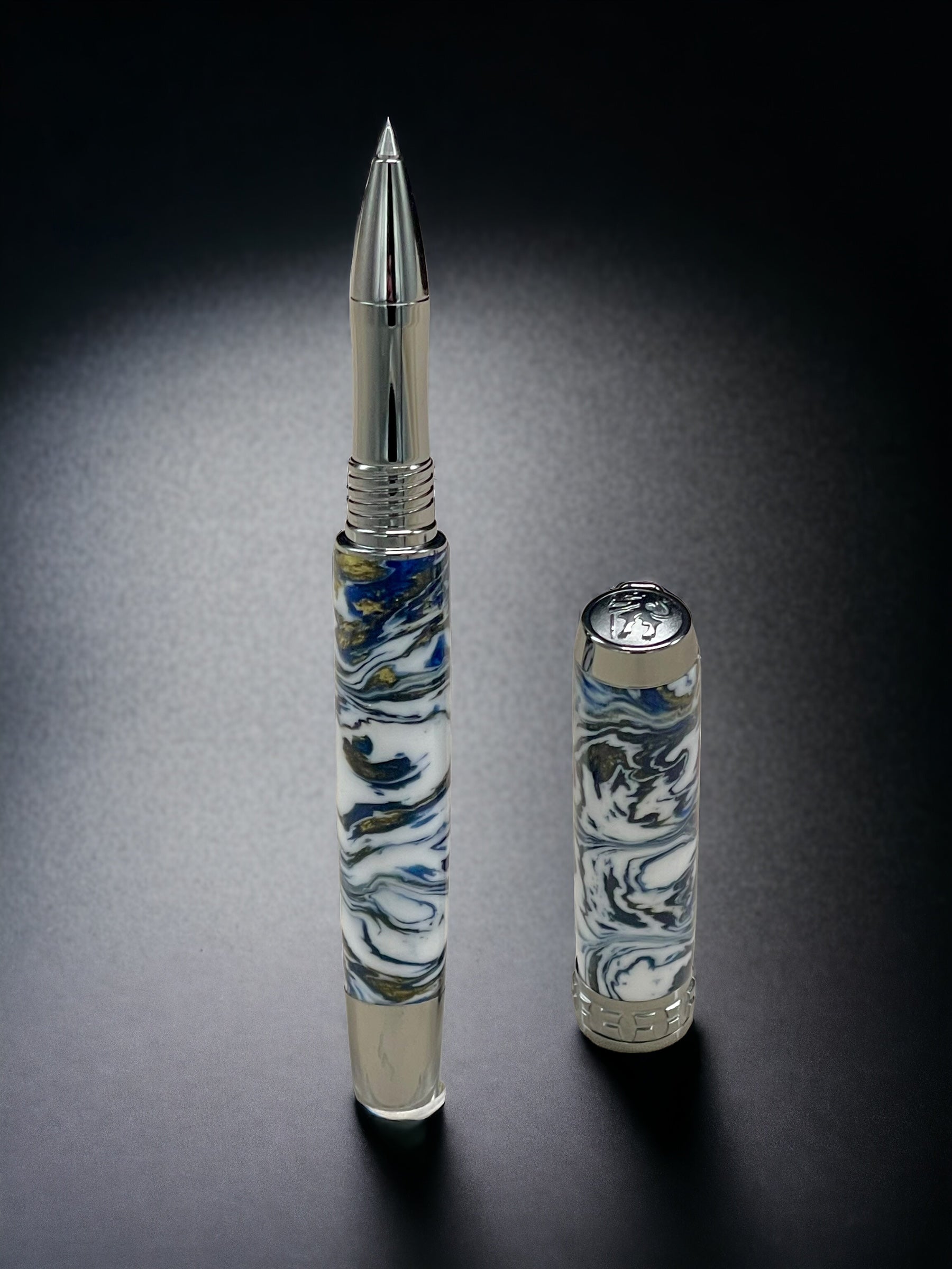 Ming Dynasty, One of a Kind, Handmade Custom Black Titanium Rollerball Pen. Artisan Rare & Unique, Completely Handcrafted in Colorado, USA. - HighlanderPen