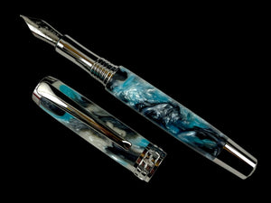 Black Titanium “Rainy Day” Handmade Fountain Pen, Handcrafted in Colorado. Ink, Converter, Box & Sleeve Included. By Highlander Pen. [ML-FP-1130-01]