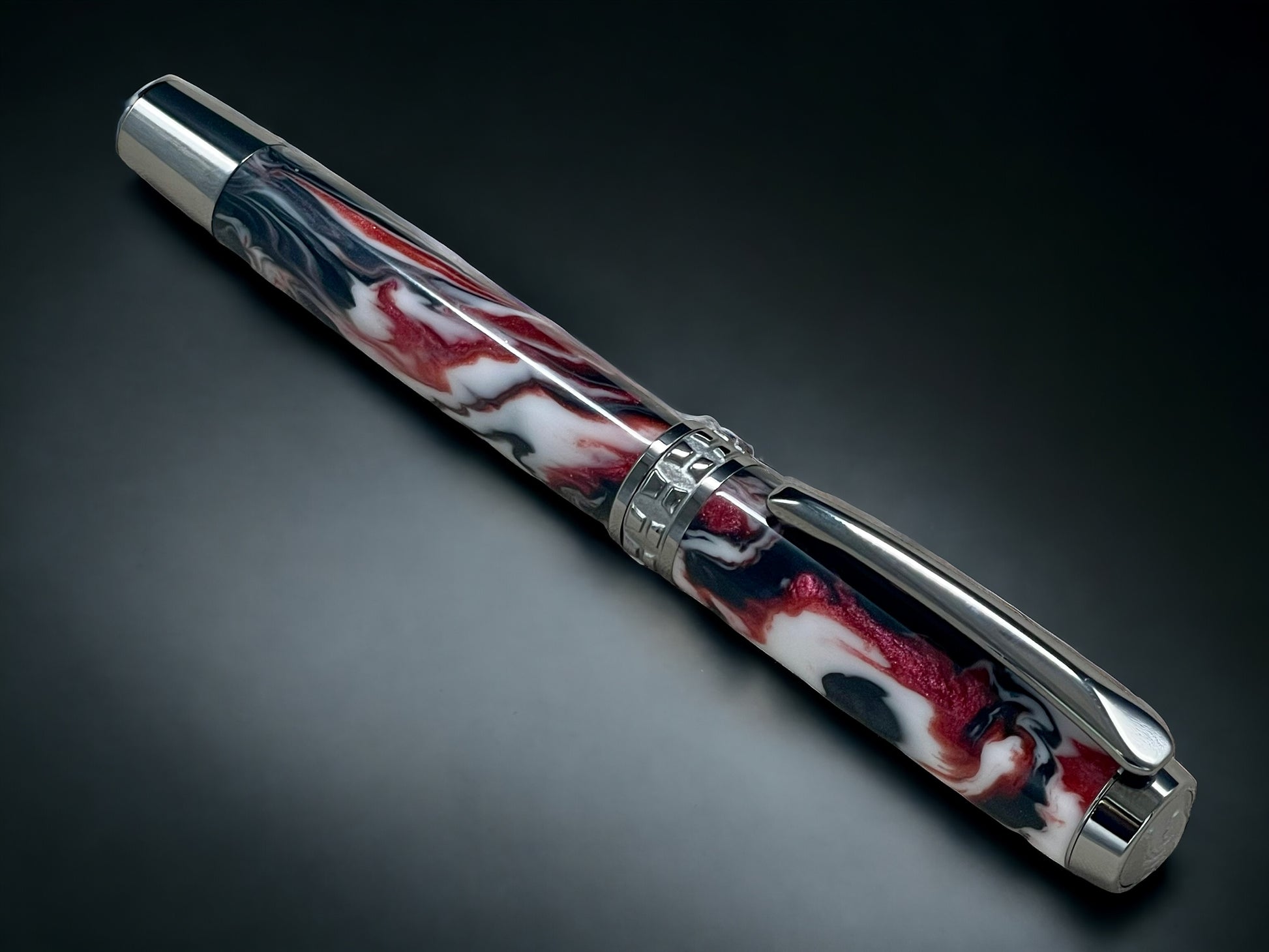 Red Swirl, One of a Kind, Handmade Custom Black Titanium Rollerball Pen. Artisan Rare & Unique, Completely Handcrafted in Colorado, USA. - HighlanderPen