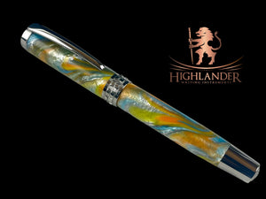 Black Titanium “Beachside” Handmade Rollerball Pen. One of a Kind. Handcrafted in CO. Ink, Box & Sleeve Included, by Highlander Pen. [ML-RB-1212-01]