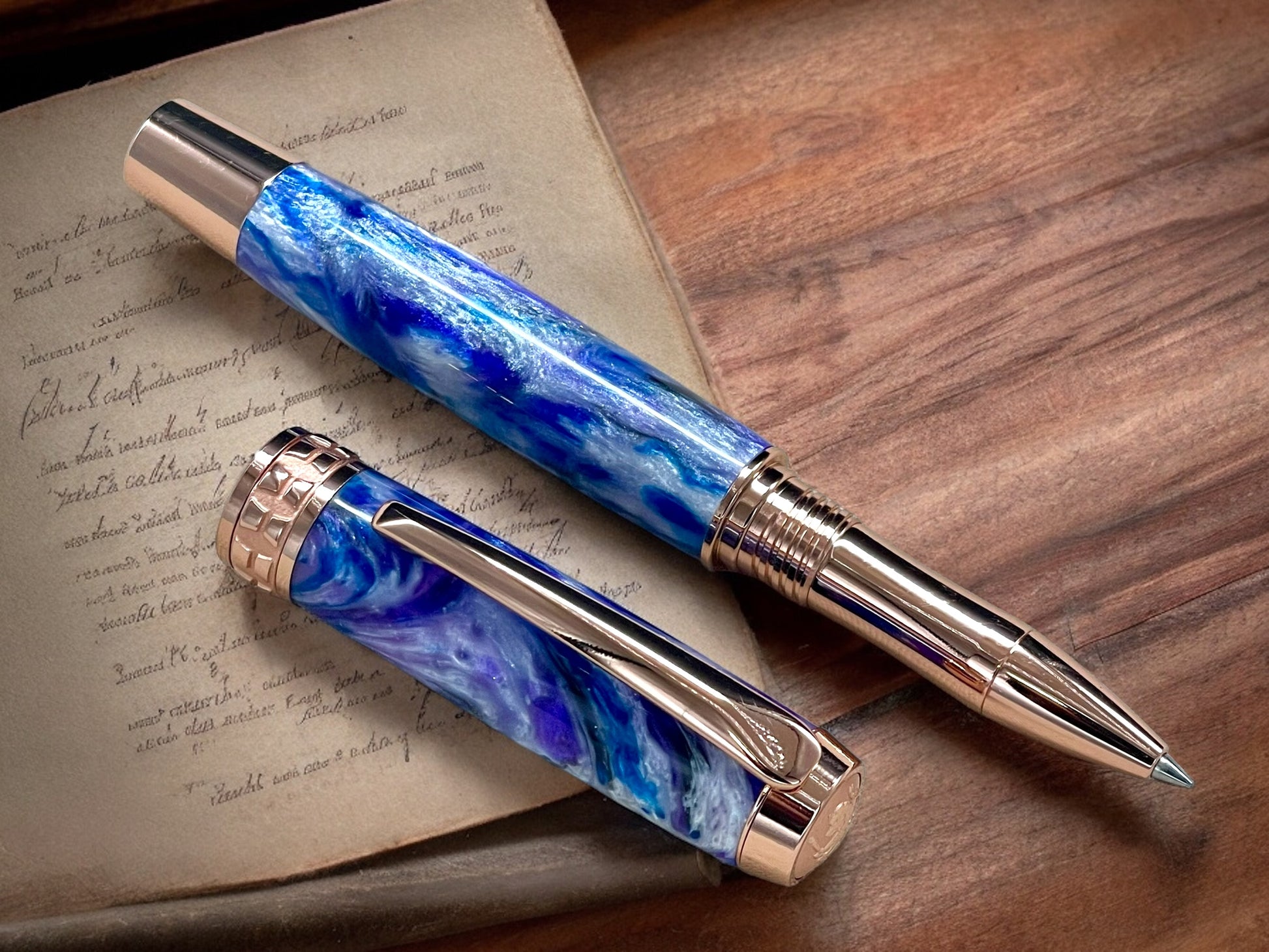 Elegant “Purple Rain”, Rose Gold Acrylic Rollerball Pen, Artisan Handcrafted Writing Instrument. Handmade Custom in Colorado. One of a Kind. - HighlanderPen